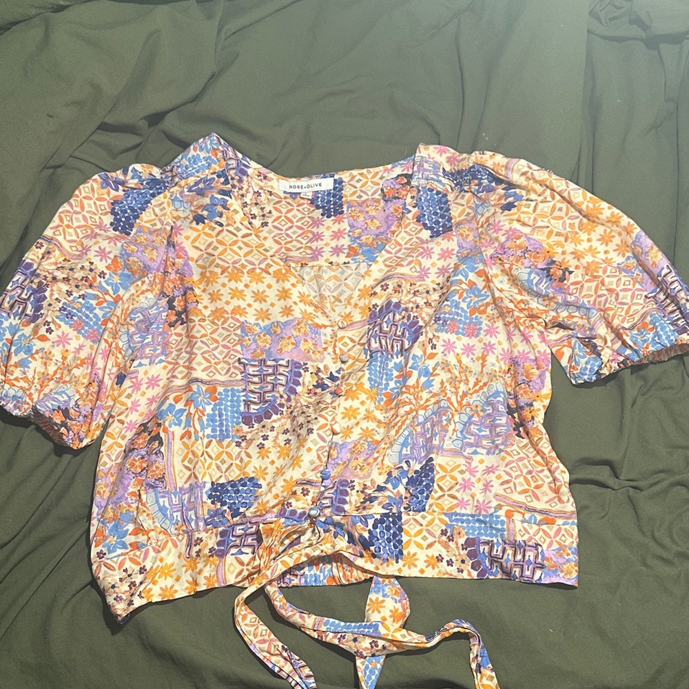 Rose & Olive  Colorful Patchwork Wrap Blouse